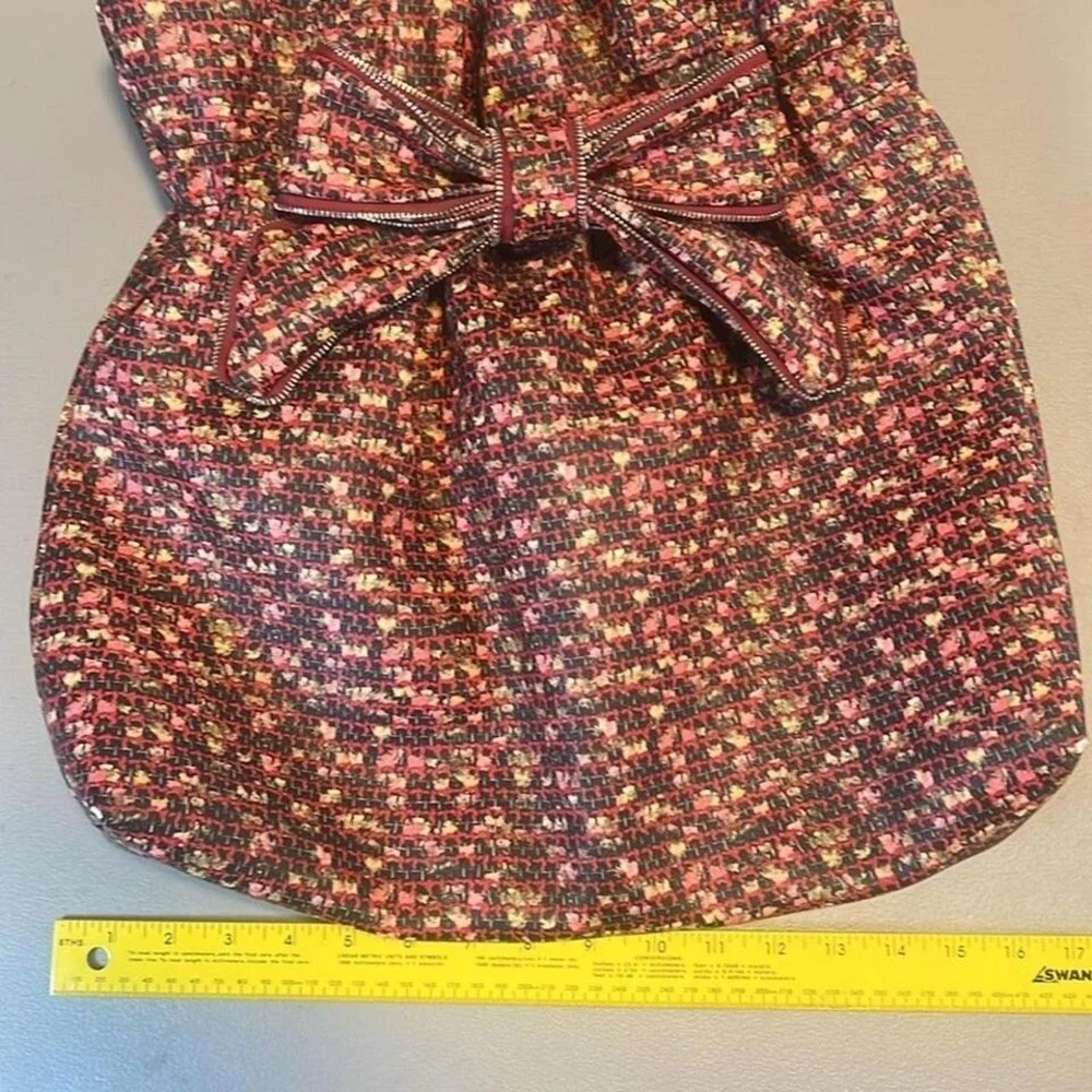 Thea B. Tweed Bow Tote Bag Womens Large Burgundy Pink Zipper Romantic Girly
